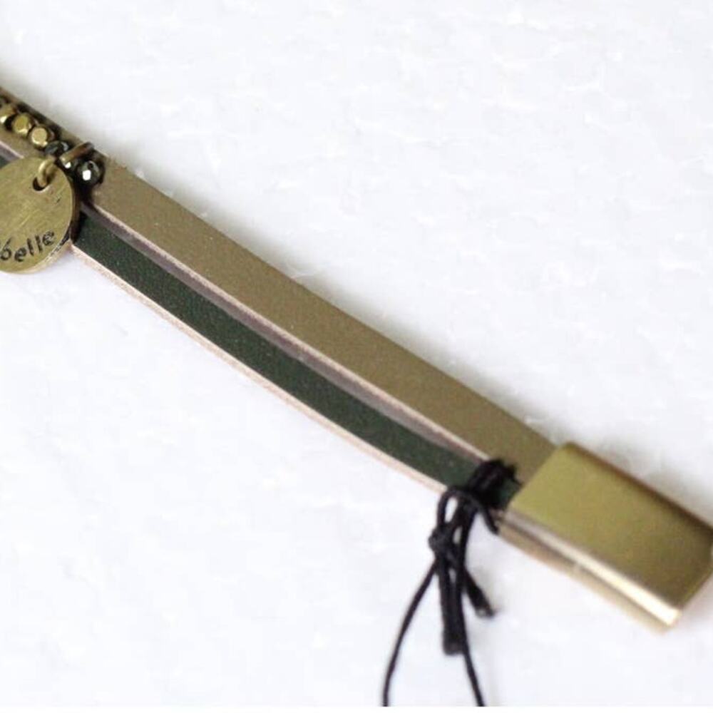 Anthropologie X Cocobelle Green Leather Gold Beaded Bracelet ~ NEW - Picture 3 of 6
